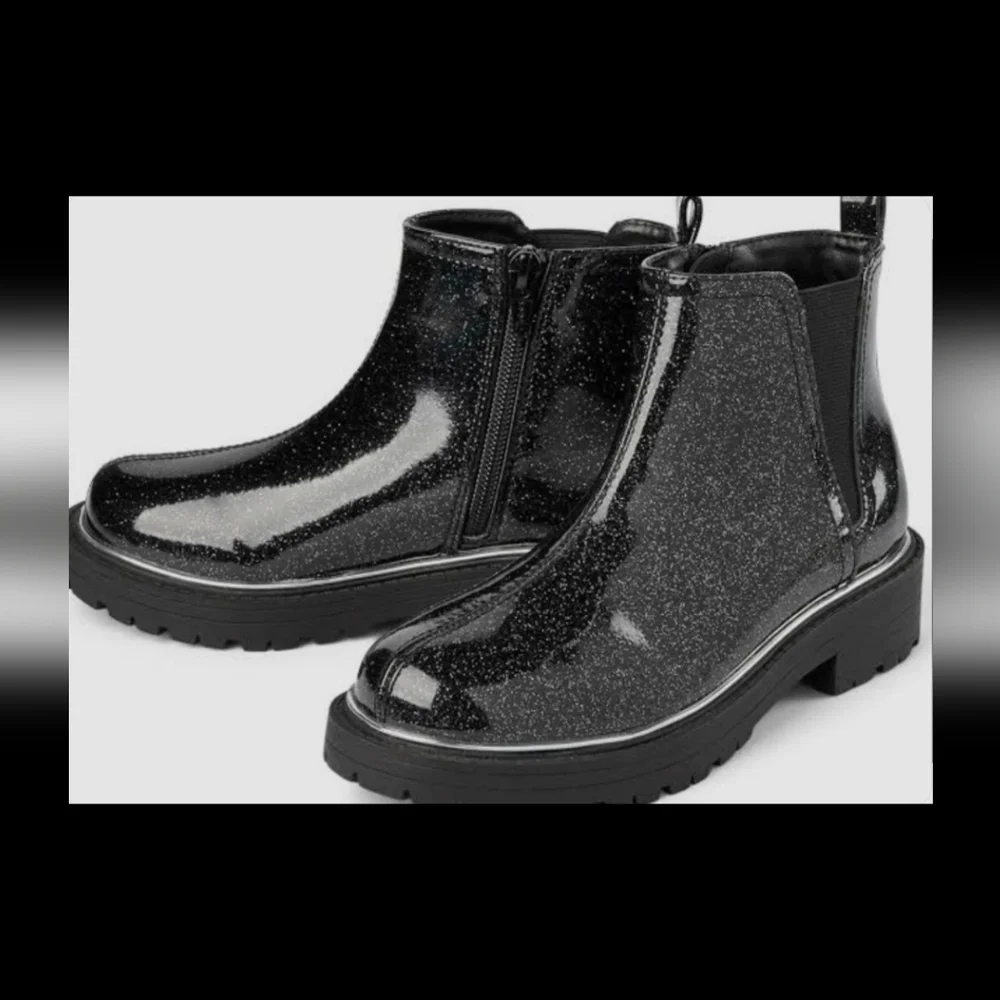 The Children's Place Kids Black Glitter Zip-Up Ankle Boots Size 12